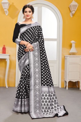 Sariya Woven, Embellished Banarasi Silk Blend, Jacquard Saree(Black)