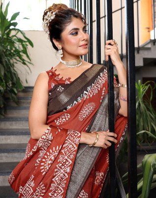 YASHIKA Self Design, Printed Bollywood Jacquard, Art Silk Saree(Red, Brown)