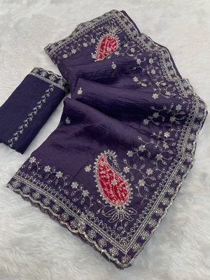 Tradivibe Dyed Bollywood Art Silk Saree(Purple)