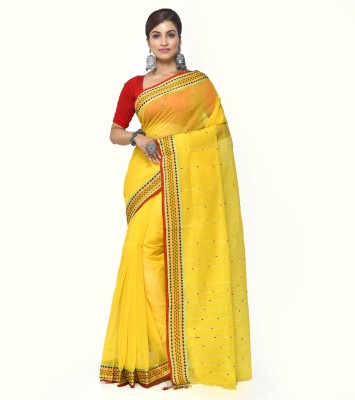 crochetin Woven Handloom Handloom Cotton Blend Saree(Yellow)