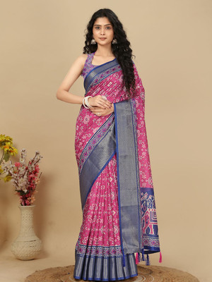 HouseOfCommon Printed, Woven Kanjivaram Art Silk Saree(Multicolor)