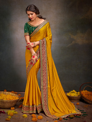 Divastri Embroidered Bollywood Satin Saree(Yellow)