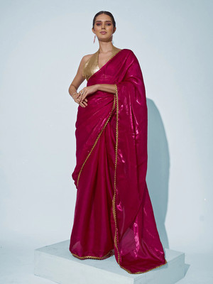 Kalista Embellished, Solid/Plain Bollywood Organza Saree(Pink)