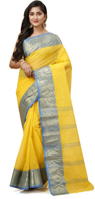SUBHO SAREE CENTRE Woven, Self Design, Embellished Tant Pure Cotton Saree(Multicolor)