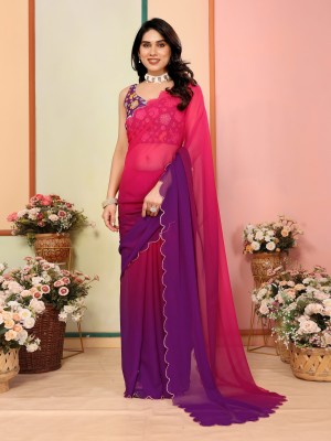 VILLAGIUS Embroidered Bollywood Georgette Saree(Magenta)