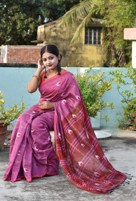 Joyguru Textile Self Design Handloom Cotton Blend Saree(Red)