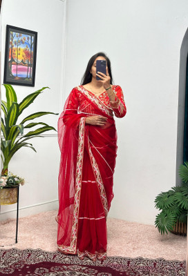 GOLDOLL FAB Embroidered Daily Wear Net Saree(Red)