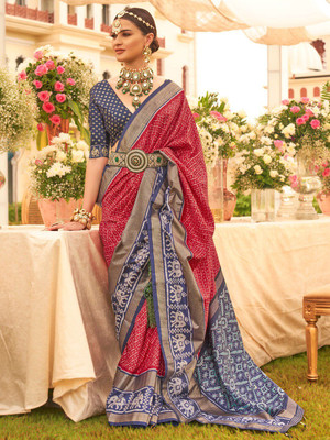 ANOUK Printed Patola Silk Blend Saree(Red)