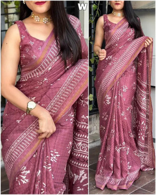 HIYAMI Digital Print Bollywood Cotton Blend, Chanderi Saree(Pink)