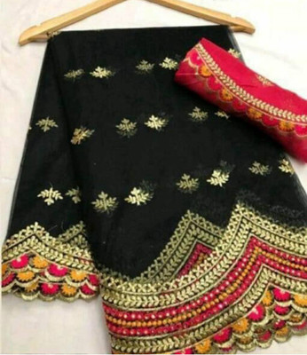 AmarCreaton Embroidered Paithani Net Saree(Black)