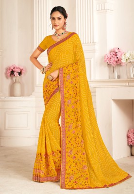 Laxmipati Sarees Embroidered Bollywood Chiffon Saree(Yellow)