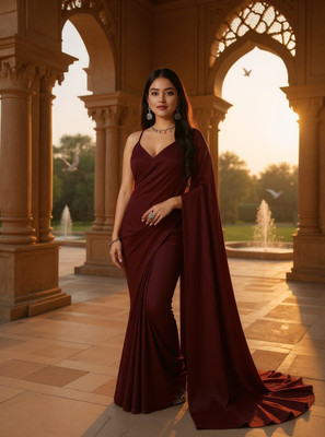 Moda Rapido Solid/Plain Bollywood Georgette Saree(Brown)