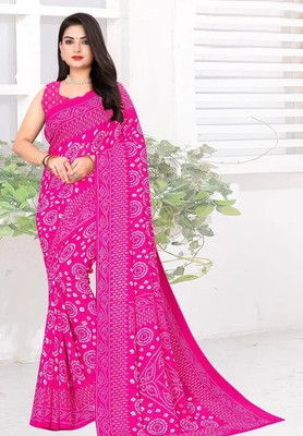 SVB Sarees Printed Bandhani Georgette Saree(Pink)
