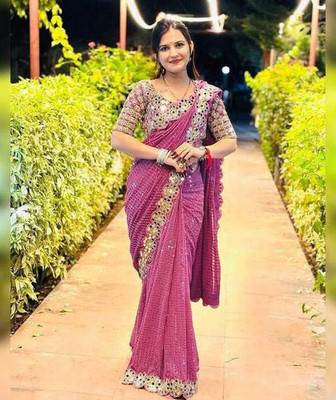 Stylee Couture Embellished Bollywood Georgette Saree(Pink)