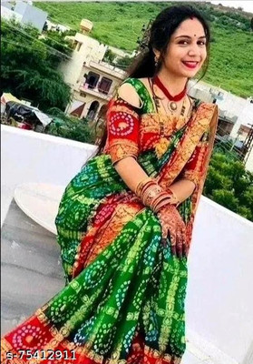 shri vinayak creations Woven Bandhani Art Silk Saree(Multicolor)