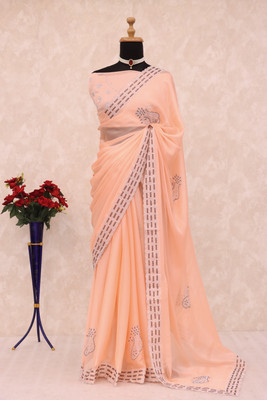 JENNYFEB Embroidered Bollywood Pure Silk Saree(Orange)