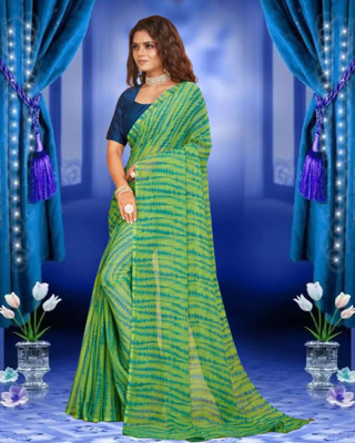 Jayu Striped Daily Wear Georgette Saree(Green)