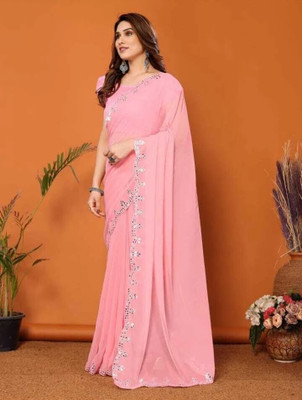 MAHARAJ SAREES Solid/Plain Bollywood Georgette Saree(Yellow)