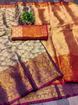 MAANVIT Woven Kanjivaram Art Silk, Pure Silk Saree(Purple)