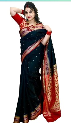 airafashion Embroidered Banarasi Satin Saree(Black)