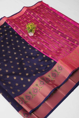 Indian Fashionista Woven Banarasi Silk Blend Saree(Dark Blue)