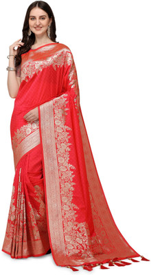 Tasrika Printed Banarasi Pure Silk Saree(Red)