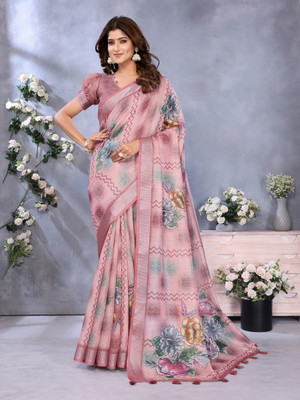 DHANLAXMISAREE Digital Print Daily Wear Linen Saree(Multicolor)