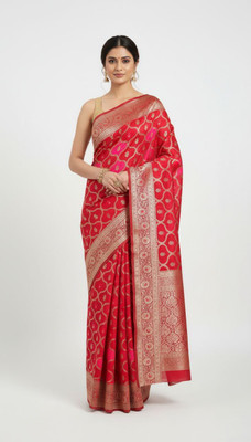 Neelima fasion Woven, Self Design, Geometric Print, Floral Print Bollywood Pure Silk Saree(Pink)