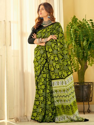 Sareemall Digital Print Daily Wear Cotton Blend, Art Silk Saree(Green)