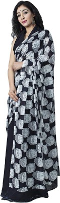 NIKHILAM Blocked Printed, Checkered, Printed, Dyed, Floral Print, Self Design, Digital Print Daily Wear Pure Cotton Saree(Black, White)