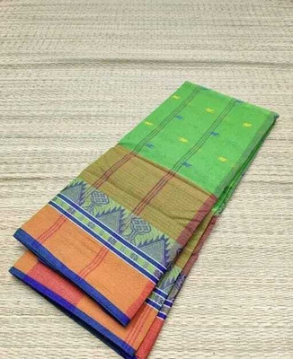BiswasTextiles Self Design Tant Pure Cotton Saree(Light Green)