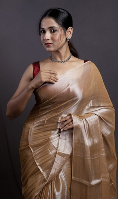 PST Solid/Plain Bollywood Tissue Saree(Cream)