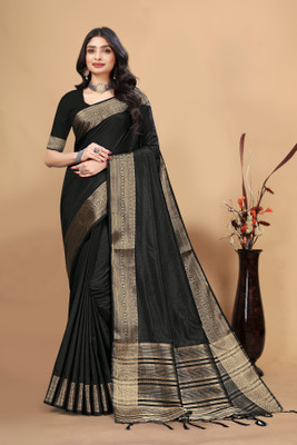 Aarunika LGF Solid/Plain Bollywood Pure Silk Saree(Black)
