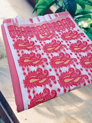 Priyangboda Woven Jamdani Handloom Cotton Blend Saree(Multicolor)