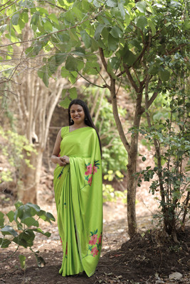Margi Designers Printed Daily Wear Satin Saree(Light Green)