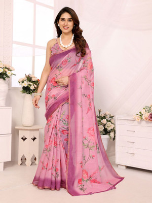 Moda Rapido Floral Print Bollywood Silk Blend Saree(Pink)