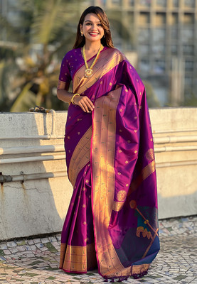 SICHYAH Woven, Self Design Paithani Pure Silk Saree(Magenta)
