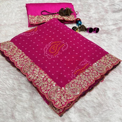 Hirank Printed Bandhani Georgette Saree(Pink)