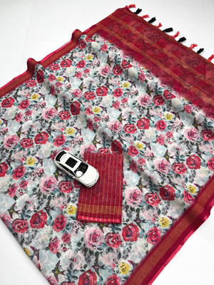 ZARISTACREATION Self Design Bollywood Linen Saree(Red)