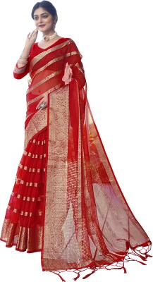 KOTHARI SBT Striped Bandhani Organza Saree(Red)