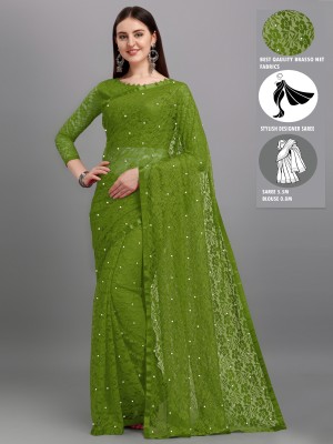 VANRAJ CREATION Self Design Bollywood Net, Brasso Saree(Light Green)