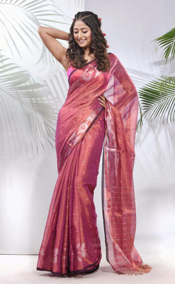 ANU INDIAN FASHION Woven Handloom Cotton Blend Saree(Purple)
