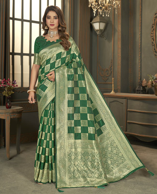 nilkanth creation Self Design Banarasi Jacquard Saree(Dark Green)
