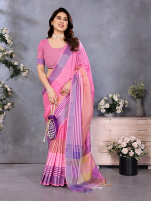 Sidhidata Checkered Daily Wear Cotton Blend Saree(Pink)
