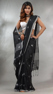 Apu handloom saree Woven Handloom Handloom Cotton Blend Saree(Black)