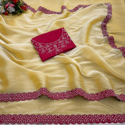 VarniRaaj Fashion Embellished Bollywood Silk Blend Saree(Pack of 2, Yellow)