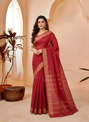 Sutayan Woven, Self Design Tant Cotton Blend Saree(Maroon)