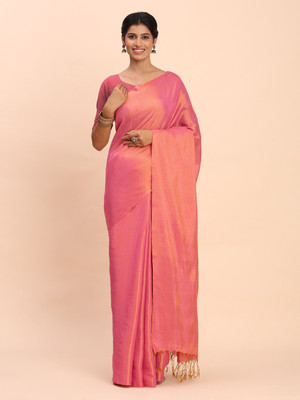 FemFashion Solid/Plain Handloom Tissue Saree(Pink)