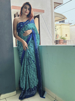 Divastri Printed Daily Wear Cotton Blend Saree(Blue)