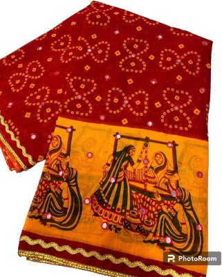 KRISHNA NX Printed Bandhani Pure Cotton Saree(Red)